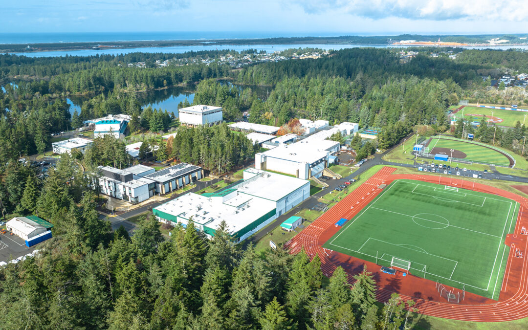image is aerial photo of coos campus